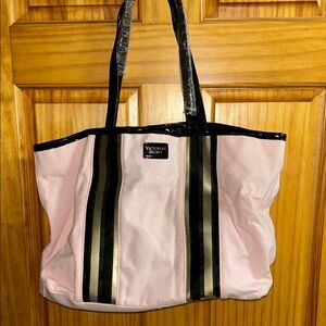 Victoria's Secret Pink Tote with Black and Gold Stripes